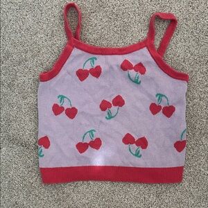 Old Navy Pink Knit Cherry Tank with Red Trim